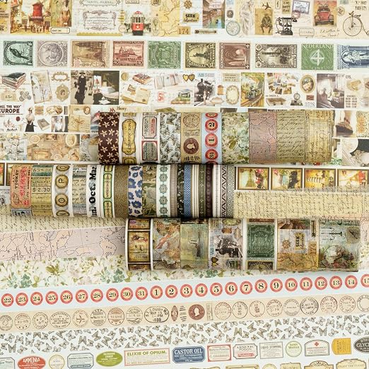 36 Rolls Vintage Washi Tape Pack Retro Arts Adhesive Tapes Wide Chronicle - Image 2