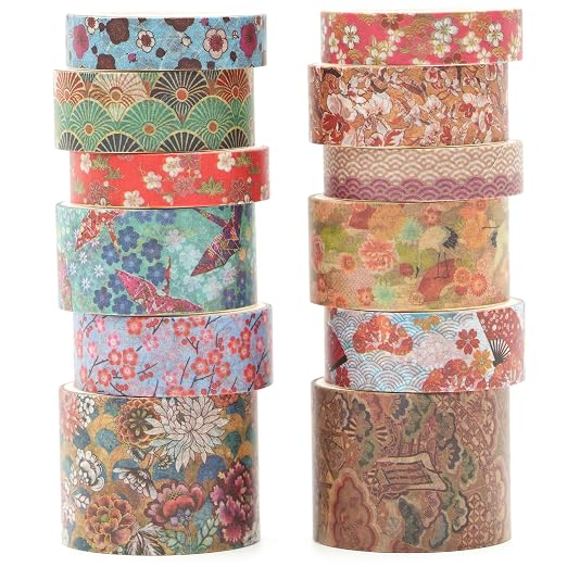 12 Rolls Kyoto Charm Washi Tape Set Japanese Arts Adhesive Tapes Geometric by Songdao