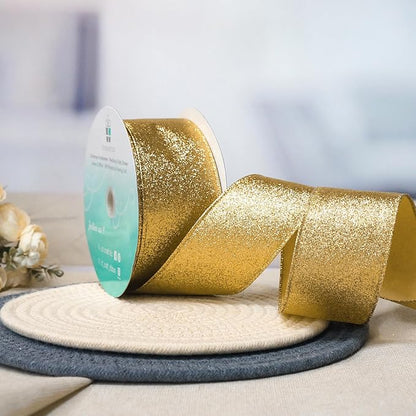 CT CRAFT LLC Glitter Wired Ribbon 2.5" x 20 Yards Yellow Gold - Image 4