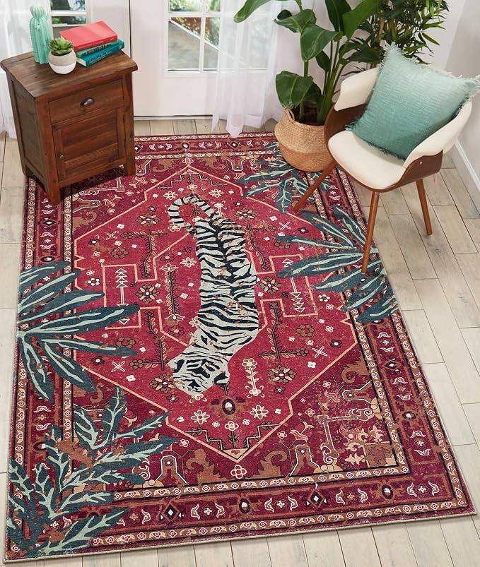 Tribal Rugs Summer Tropical 6x9 Area Rugs Wine Red Traditional Boho Vintage - Image 2