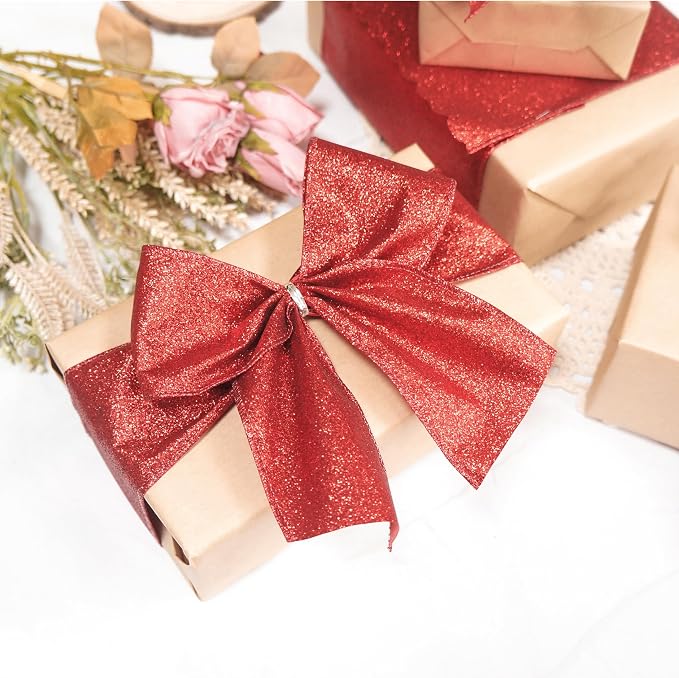 CT CRAFT LLC Glitter Wired Ribbon 2.5" x 10 Yards Red - Image 3