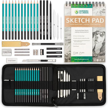 XL Drawing Set - Sketching, Graphite and Charcoal Pencils. Includes 100 Page by NorbergLinden