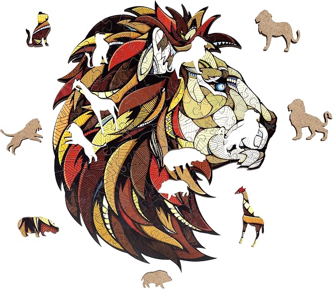 EWA Home Décor – Lion Medium 100 Pieces – Wooden Jigsaw Puzzle by EWAEcoWoodArt