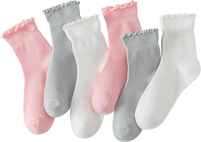 Hstyle 6 Pairs of Ruffle Socks Women, Cute Ruffle Ankle Socks by Hstyle