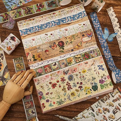 42 Rolls Vintage Washi Tape Set, Floral Letter Butterfly Mushroom Botanical - Image 5