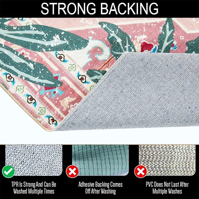 Washable Pink Rugs Boho Vintage Tropical Jungle 9x12 Area Rugs Tribal Oriental - Image 3