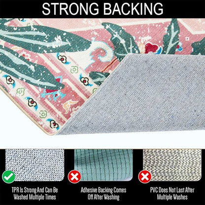 Washable Pink Rugs Boho Vintage Tropical Jungle 9x12 Area Rugs Tribal Oriental - Image 3