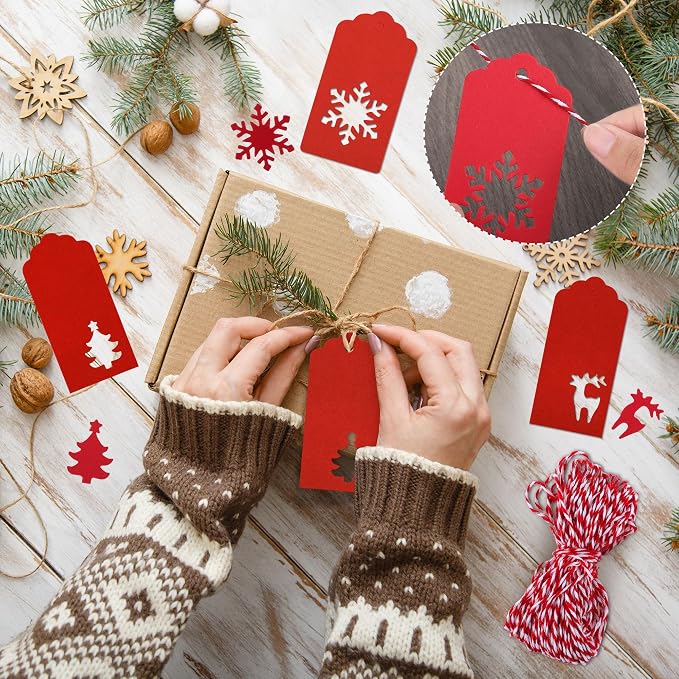 Aneco 150 Pieces Christmas Paper Gift Tags Red Kraft Tags Hang Labels Christmas - Image 6