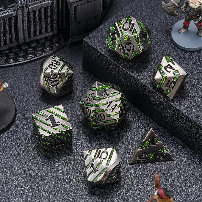 Stripe Metal Dice Set D&D, RPG Polyhedral Dice Set - Image 6