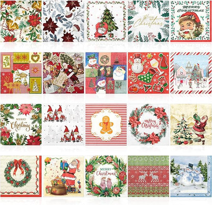Crtiin 20 Pack Assorted Christmas decoupage napkins Santa Snowman Tree Napkins by Crtiin