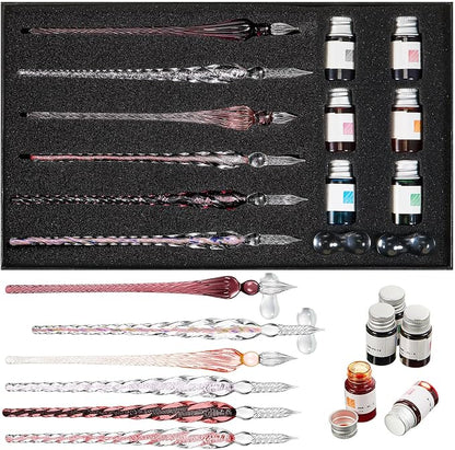 Zonon Glass Dipped Pen Ink Set 14 Pcs Include 6 Pcs Glass Dip Pen, 6 Colorful by Zonon