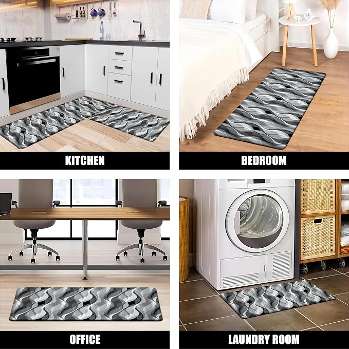 weesire Kitchen Mats for Floor Modern Abstract Kitchen Rugs Grey Stripe Anti - Image 6