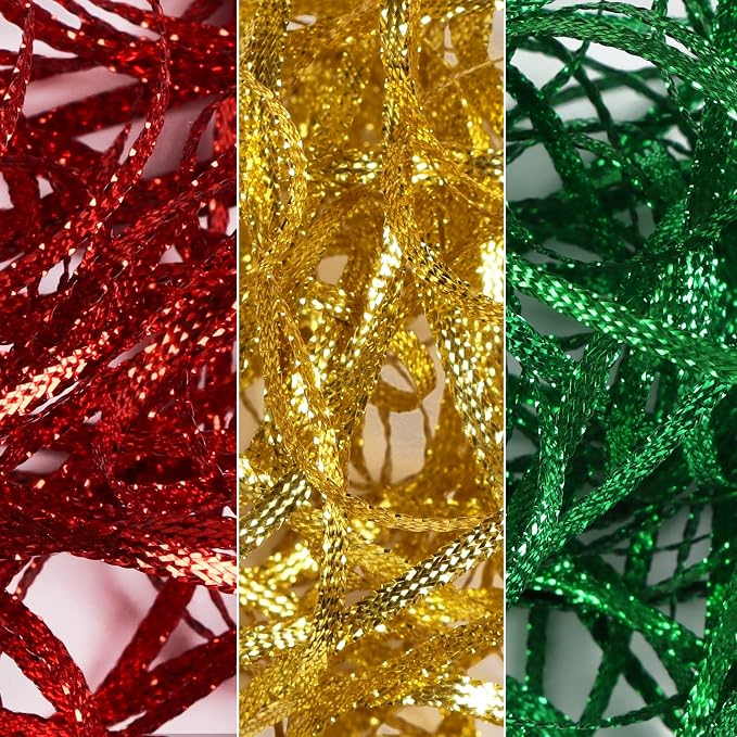 Christmas Set Thin Ribbon 1/8 inch Metallic Braided Double Faced Ribbons - Image 8
