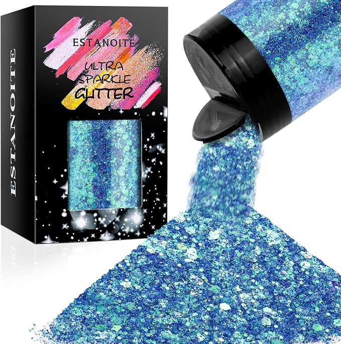Iridescent Chunky Glitter 5.64oz/160g, Ultra Fine Glitter Powder Mixed Chunky by Estanoite