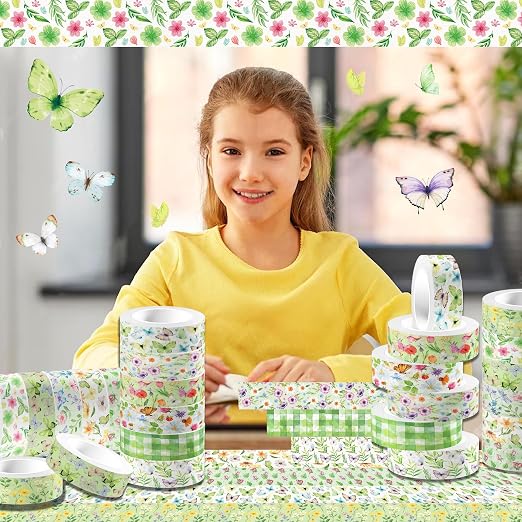 Adirasenotek Floral Washi Tape Set 12 Rolls, Flower Butterfly Washi Tape - Image 6