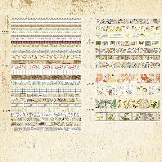 36 Rolls Vintage Washi Tape Pack Retro Arts Adhesive Tapes Wide Chronicle - Image 4