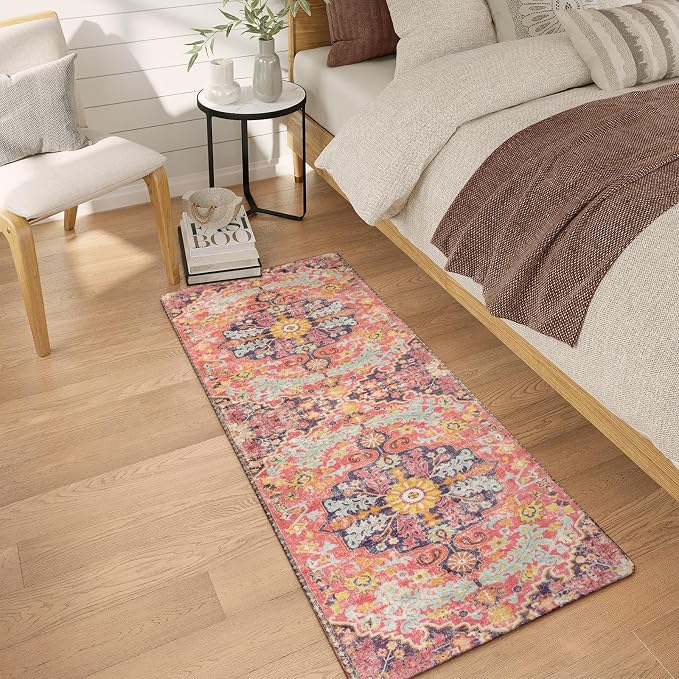 Lahome Bohemian Washable 2x5 Hot Pink Kitchen Runner Rug, Non Slip Bathroom - Image 8
