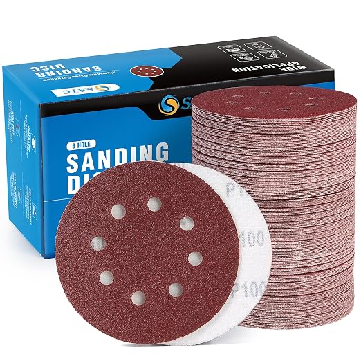 S SATC 150 Pcs Hook and Loop Adhesive Sanding Discs 5 Inch 8 Hole Sandpaper 100 by SSATC