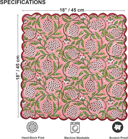 Ridhi Strawberry Pink Hand Block Print Napkins 18" x 18" Set of 4 Reusable - Image 3