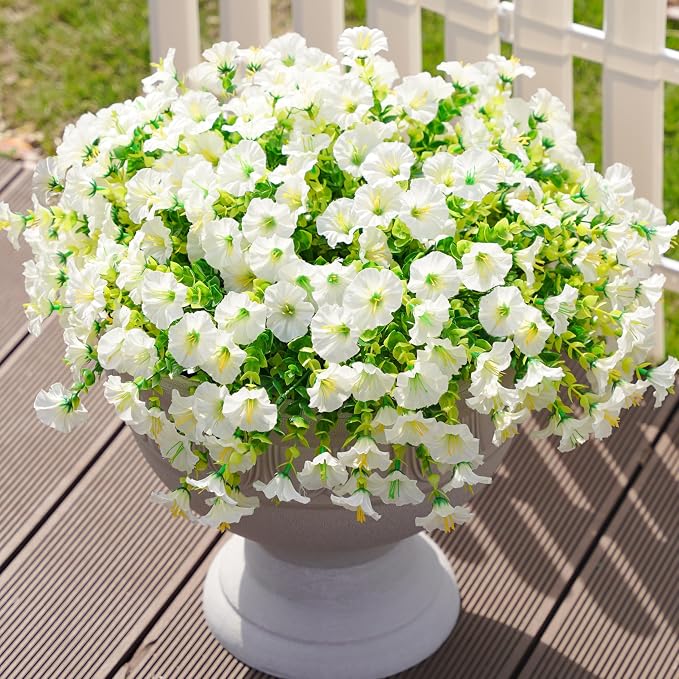 Artificial Flowers Fake Plants for Outdoors Decoration, 12 Bundles White Silk - Image 9