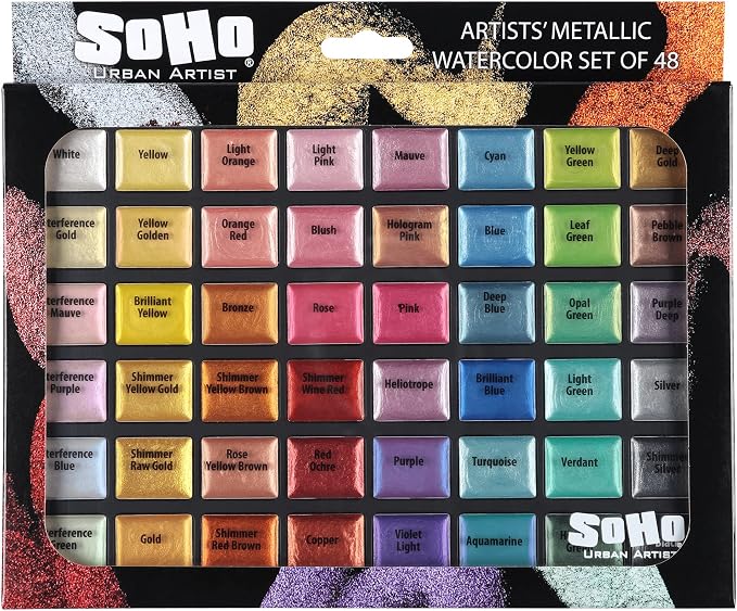 Soho Urban Artist Metallic Watercolors Set – 48 Vibrant Metallic Half Pans in by SoHo+Urban+Artist