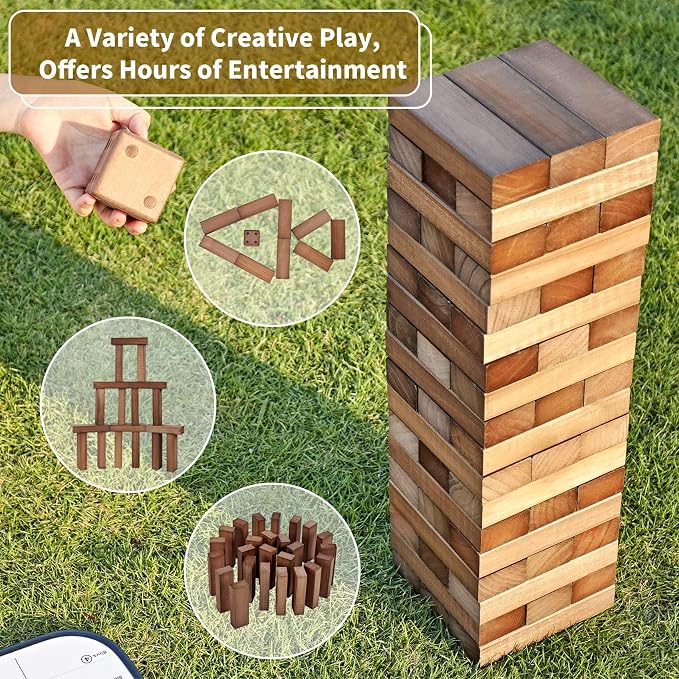ApudArmis 60 PCS Giant Tumble Tower Stack to 5Ft, Pine Wooden Stacking Timber - Image 3