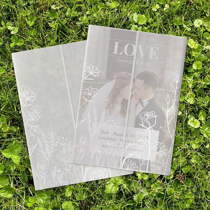 HAUTOCO 50 Pack Vellum Jackets for 5x7 Invitations, Pre-Folded Translucent by HAUTOCO