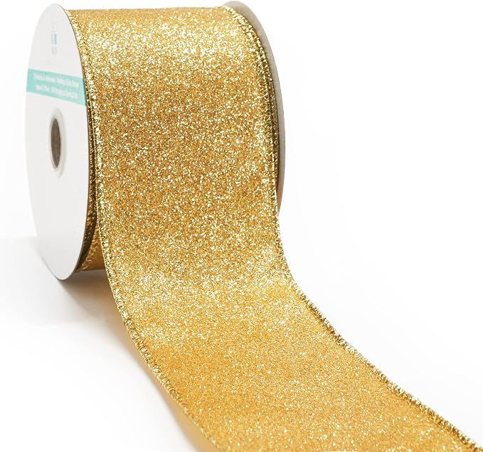 CT CRAFT LLC Glitter Wired Ribbon 2.5" x 10 Yards Yellow Gold by CTCRAFTLLC