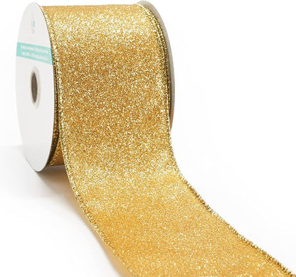 CT CRAFT LLC Glitter Wired Ribbon 2.5" x 10 Yards Yellow Gold by CTCRAFTLLC
