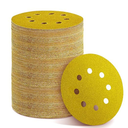 150PCS 150 Grit Gold Sanding Discs, 5-Inch 8-Hole Sandpaper by YEHBS