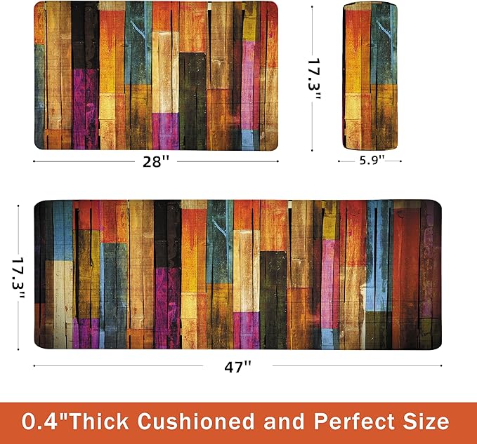 Kitchen Mats for Floor Colorful kitchen rugs Cool Wooden Abstract Anti Fatigue - Image 2