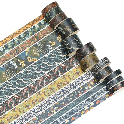 12 Rolls Kyoto Charm Washi Tape Set Japanese Arts Adhesive Tapes Geometric - Image 2