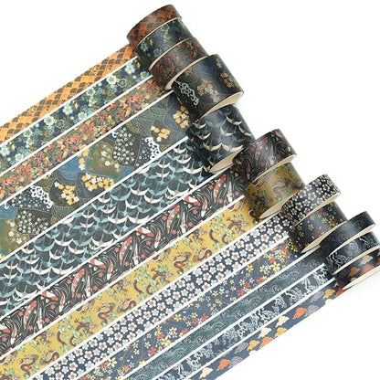 12 Rolls Kyoto Charm Washi Tape Set Japanese Arts Adhesive Tapes Geometric - Image 2