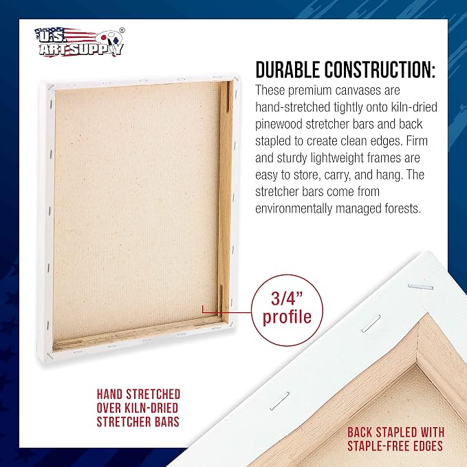 U.S. Art Supply 30 x 30 inch Stretched Canvas 12-Ounce Triple Primed, 100% - Image 3