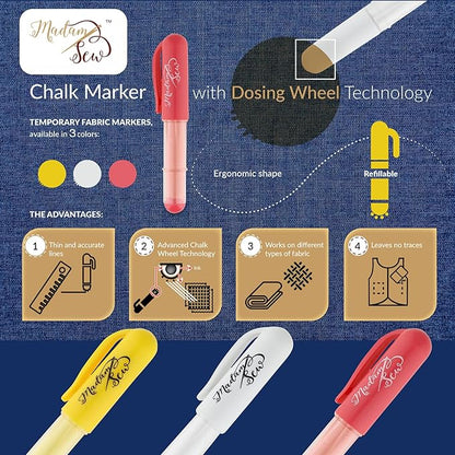 Madam Sew Fabric Chalk Markers for Sewing & Quilting | Refillable Tailors Chalk - Image 2