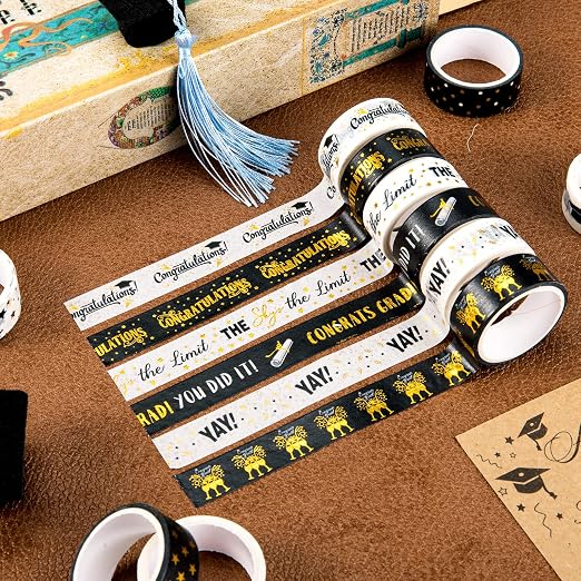 Whaline 12 Rolls Graduation Washi Tape Black Foil Gold 2025 Grad Washi Masking - Image 4