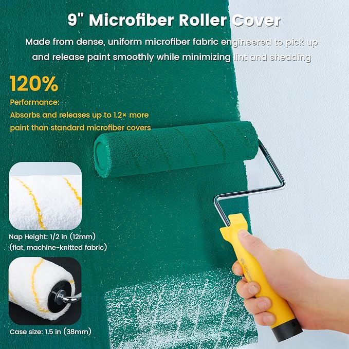 VOOMEY 12 PCS Paint Roller Kit, Deep Grooved Foot Paint Tray, Paint Tray Liner - Image 4