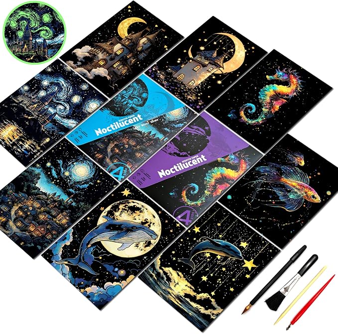 Scratch Paper Art for Adult-Glow in The Dark Scratch Painting Craft Kit|DIY by PAITUEND
