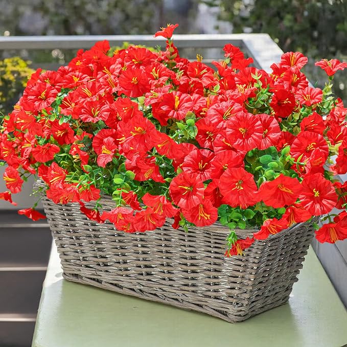 Artificial Flowers Fake Plants for Outdoors Decoration, 12 Bundles Red Silk - Image 3