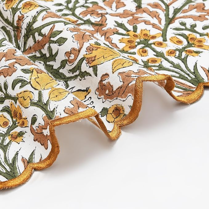Ridhi Goldenrod Yellow Fern Green Hand Block Print Napkins 18" x 18" Set of 4 - Image 9