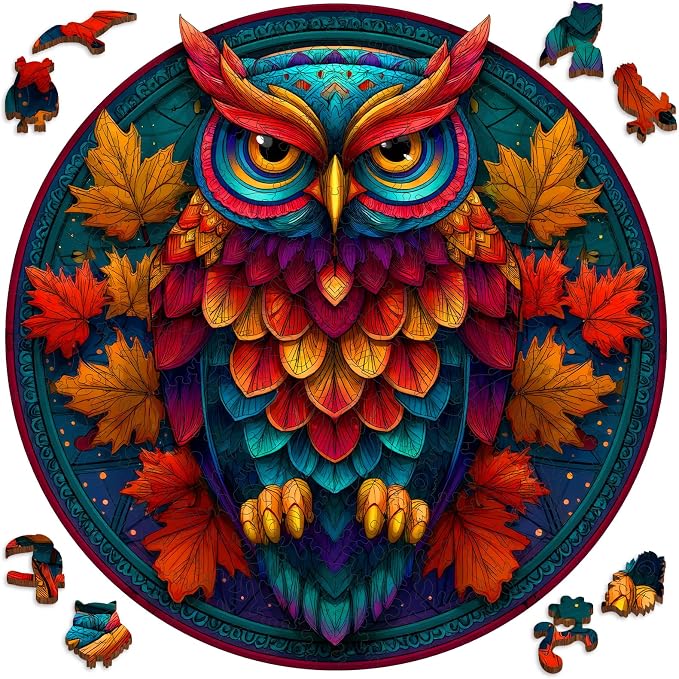 Wooden Puzzles for Adults, Colorful Owl Puzzles 500 Pieces, Unique Shaped by Mocfesk