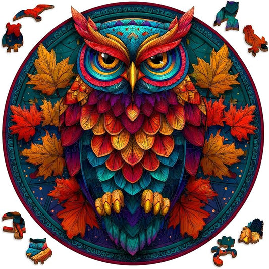 Wooden Puzzles for Adults, Colorful Owl Puzzles 500 Pieces, Unique Shaped by Mocfesk