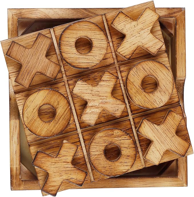 Glintoper Tic Tac Toe & Tumble Tower Blocks Tables Game Set, Classic Wood - Image 8