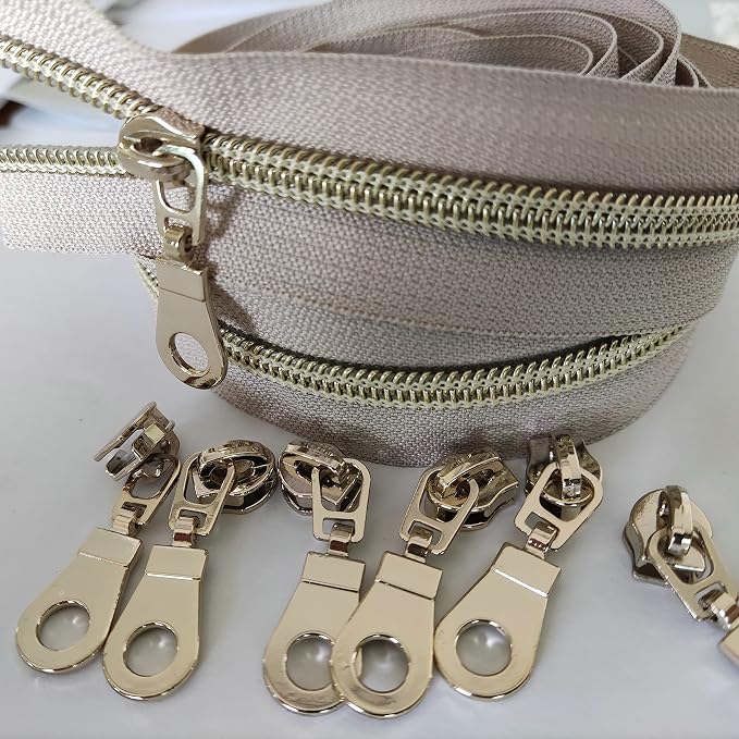 Leekayer #5 Light Gold Teeth Metallic Nylon Coil Zippers by The Yard Bulk 10 - Image 5