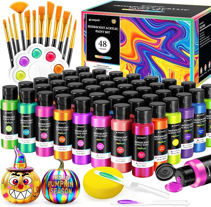 64 PCS Iridescent Acrylic Paint Set by POPYOLA