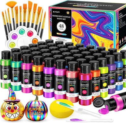 64 PCS Iridescent Acrylic Paint Set by POPYOLA
