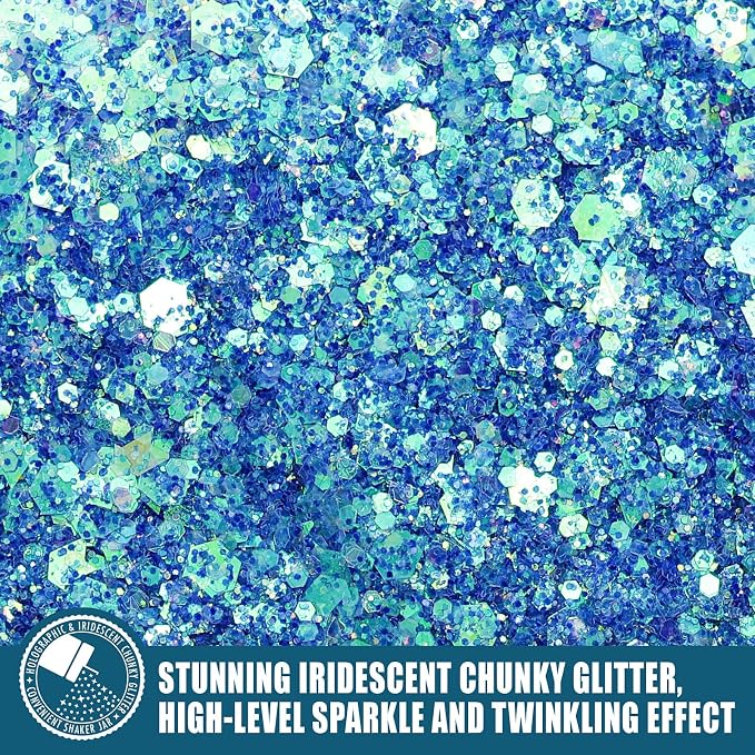 Iridescent Chunky Glitter 5.64oz/160g, Ultra Fine Glitter Powder Mixed Chunky - Image 2