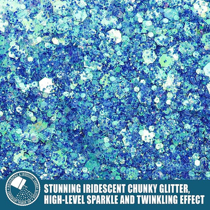 Iridescent Chunky Glitter 5.64oz/160g, Ultra Fine Glitter Powder Mixed Chunky - Image 2