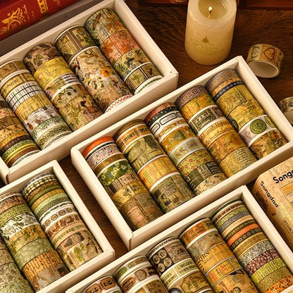 36 Rolls Vintage Washi Tape Pack Retro Arts Adhesive Tapes Wide Chronicle - Image 6