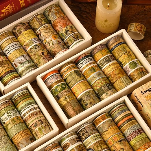 36 Rolls Vintage Washi Tape Pack Retro Arts Adhesive Tapes Wide Chronicle - Image 8